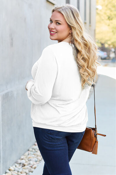 Full Size V-Neck Lantern Sleeve Blouse