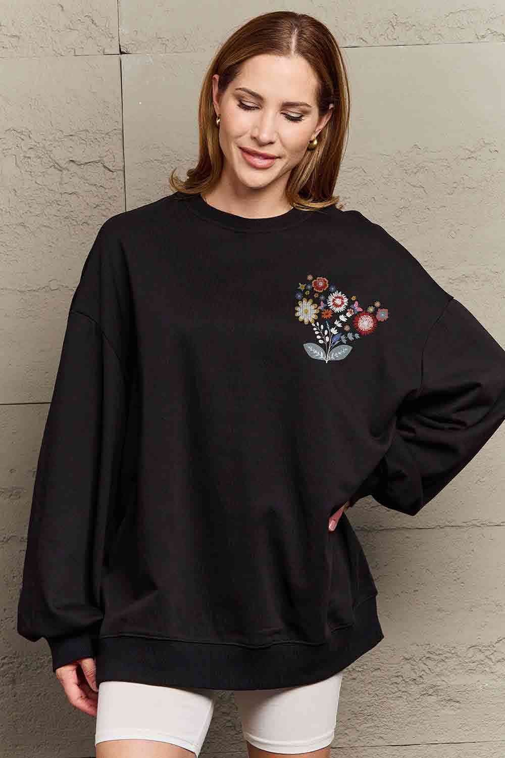 Simply Love Full Size Flower Graphic Sweatshirt