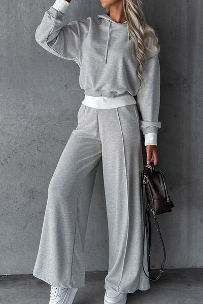 Dropped Shoulder Hooded Top and Drawstring Pants Set