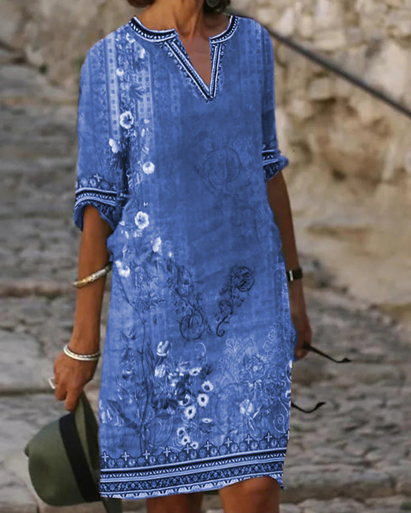 Western Ave Printed Casual V-neck Dress