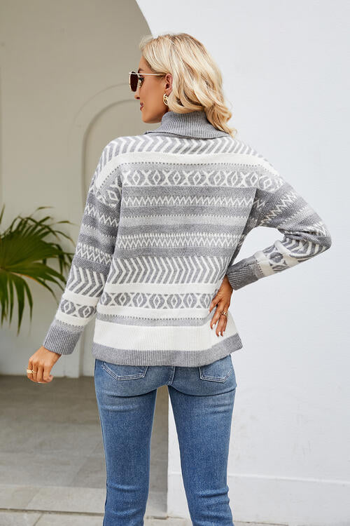 Western Ave Geometric Turtleneck Long Sleeve Sweater