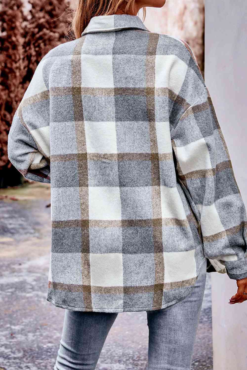 Plaid Long Sleeve Shirt Jacket with Pockets