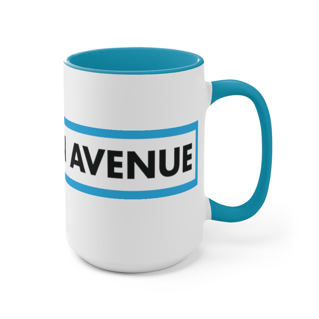 Western Ave box logo Blue Two-Tone Coffee Mugs, 15oz