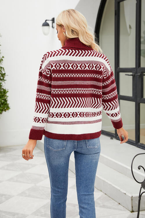 Western Ave Geometric Turtleneck Long Sleeve Sweater