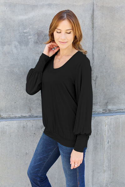 Full Size V-Neck Lantern Sleeve Blouse