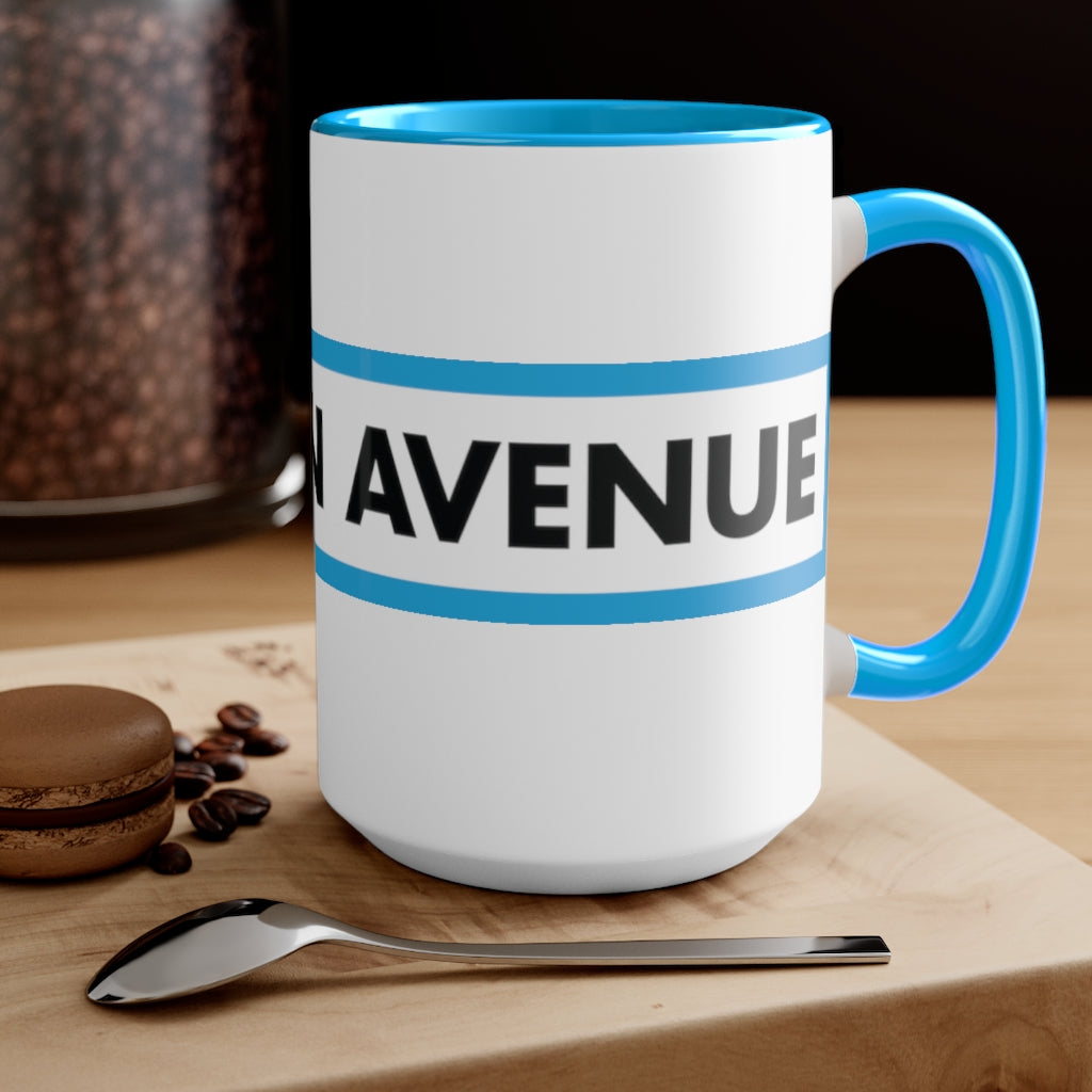 Western Ave box logo Blue Two-Tone Coffee Mugs, 15oz