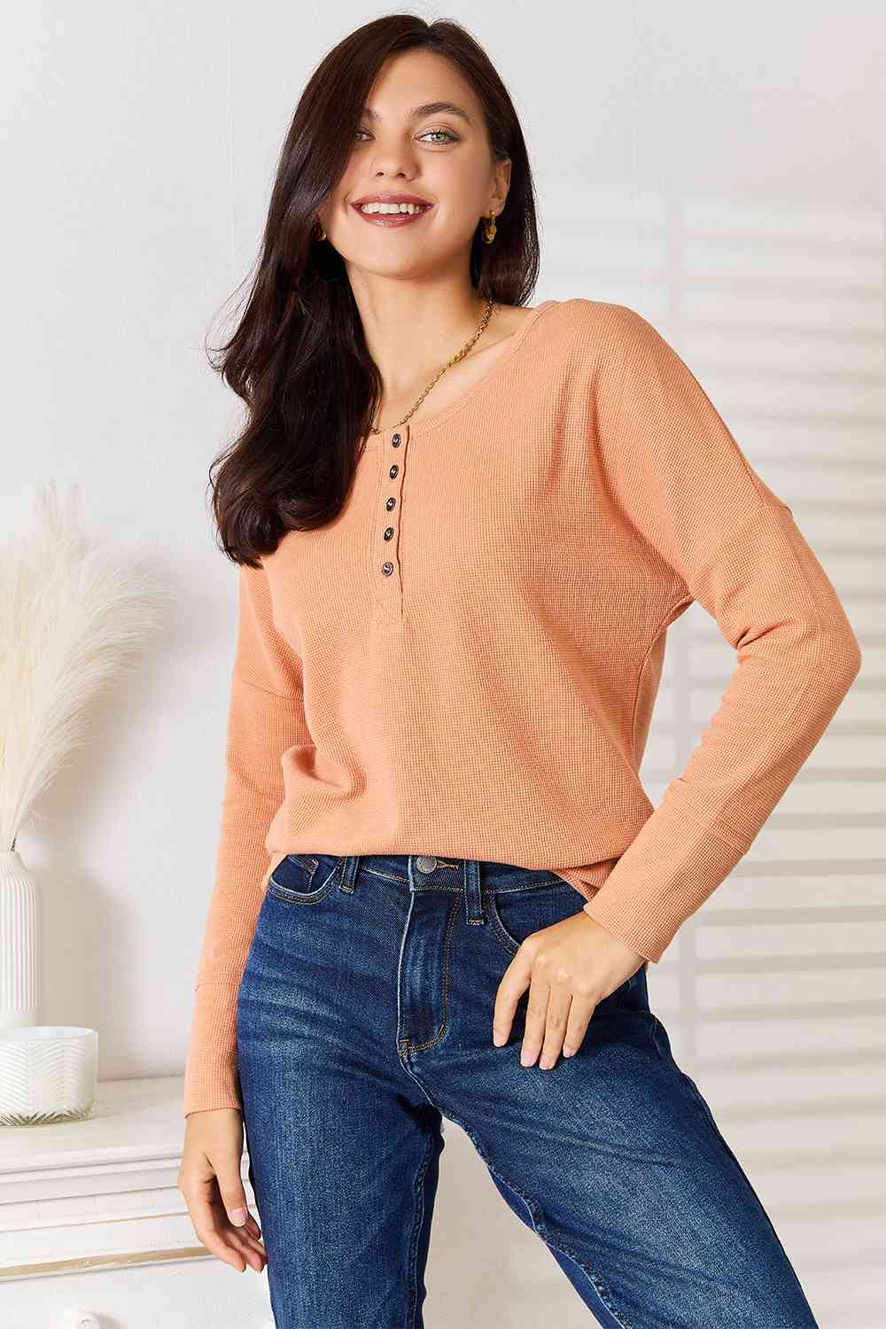 Half Button Long Sleeve Top