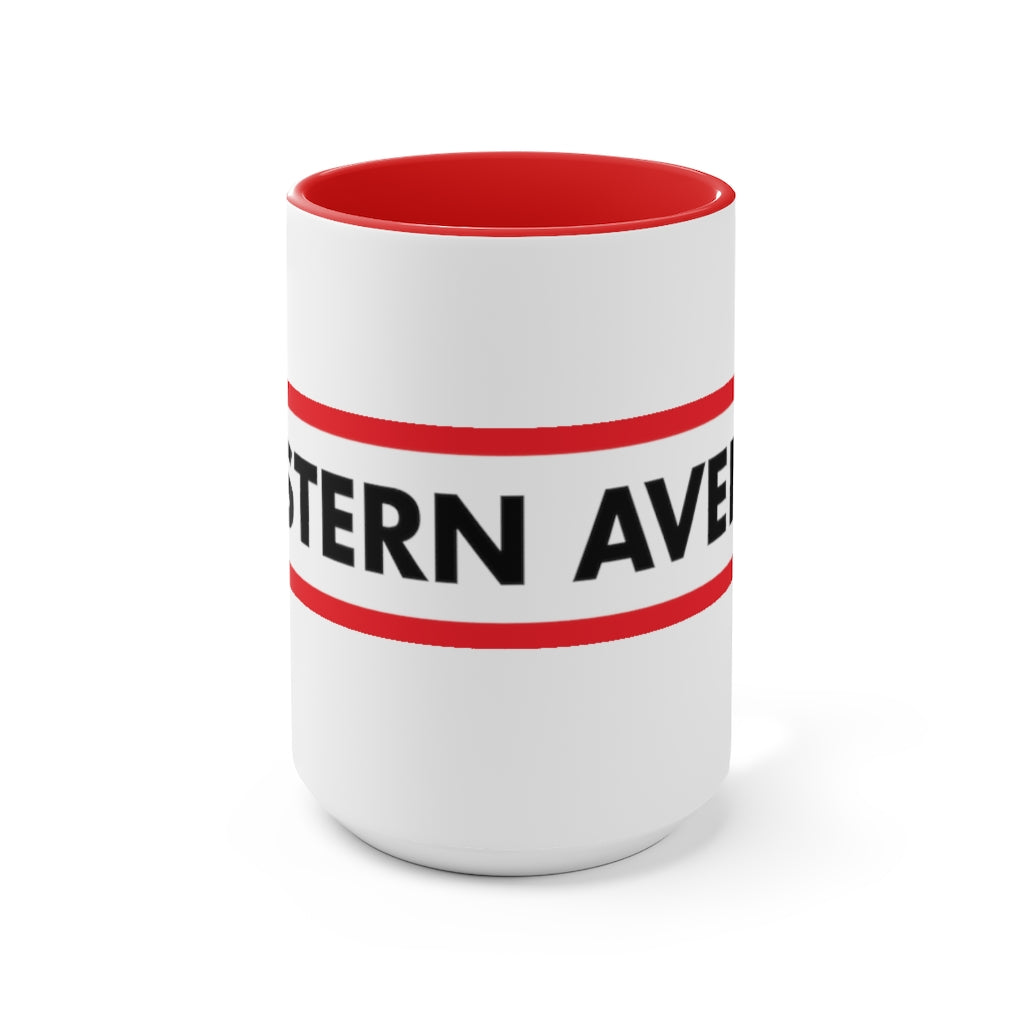 Western Ave Box Logo Red Two-Tone Coffee Mugs, 15oz