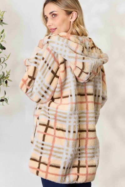 Checked Faux Fur Hooded Jacket