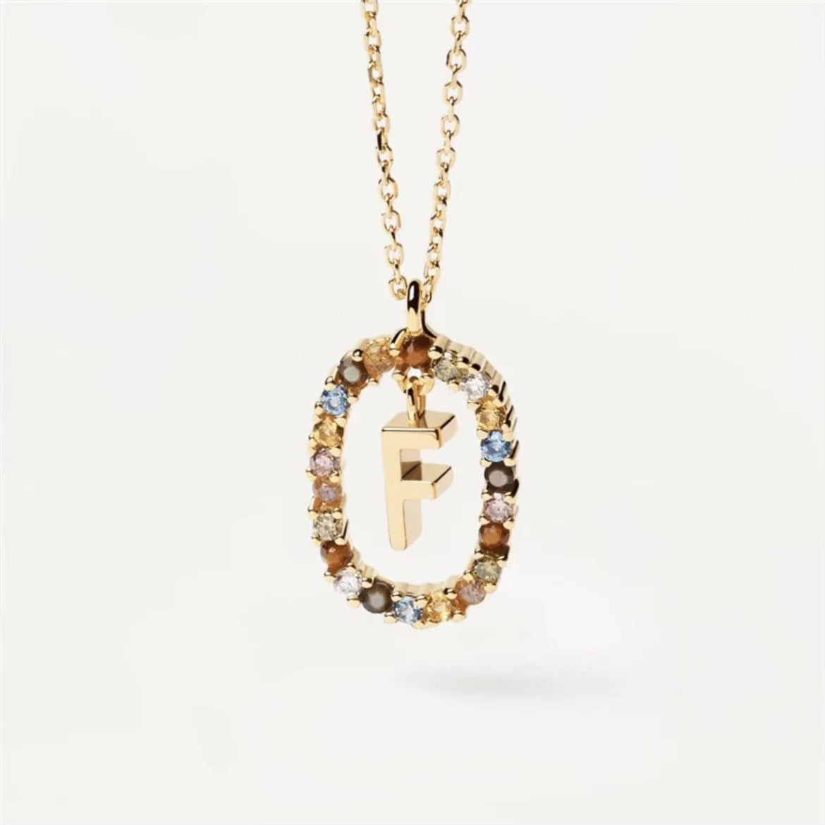 Colored Rhinestone Necklace 26 Letter Charm 18K