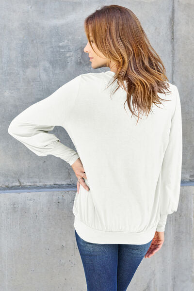 Full Size V-Neck Lantern Sleeve Blouse