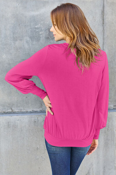 Full Size V-Neck Lantern Sleeve Blouse