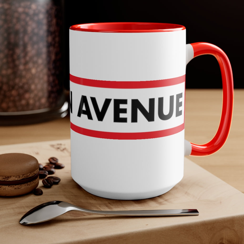 Western Ave Box Logo Red Two-Tone Coffee Mugs, 15oz