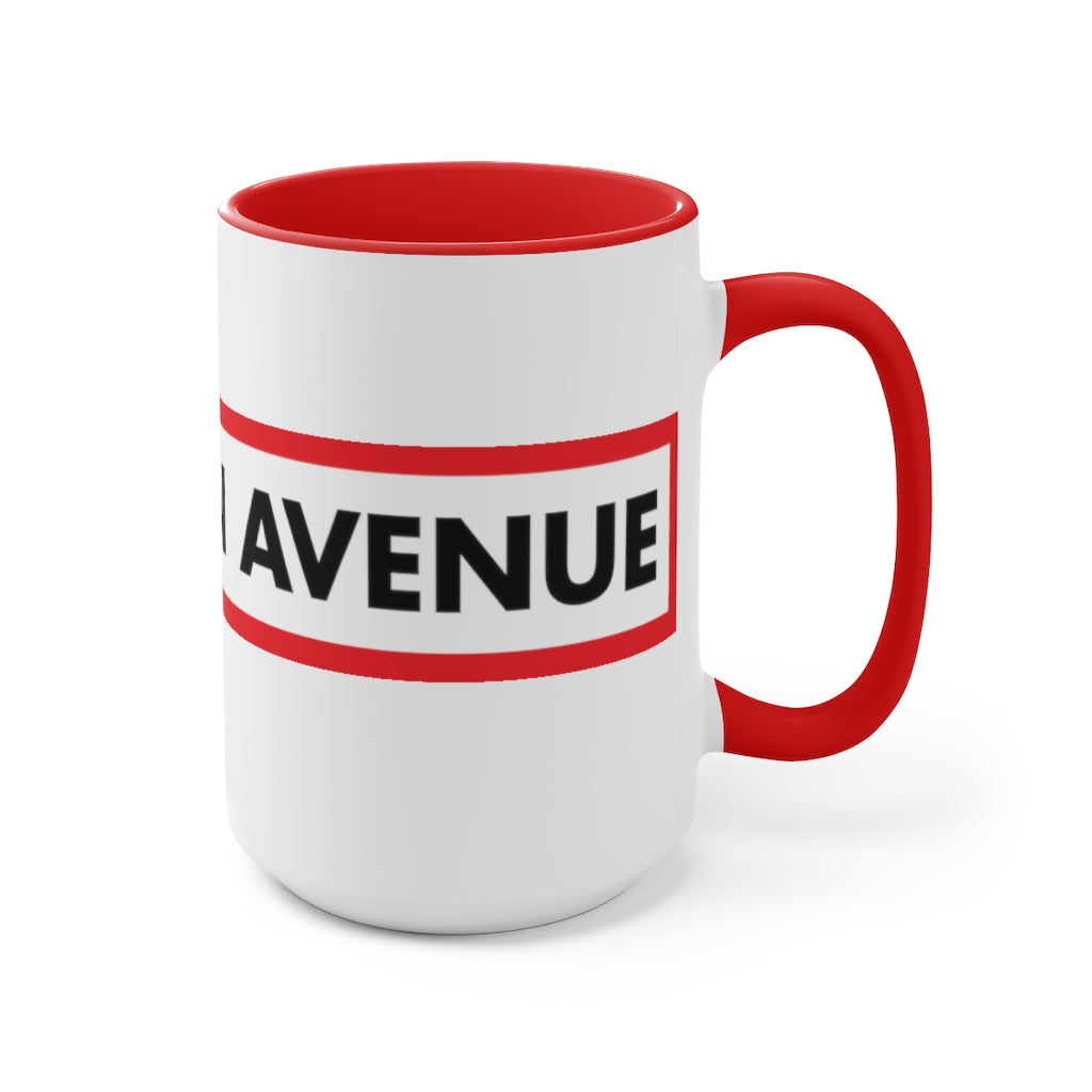 Western Ave Box Logo Red Two-Tone Coffee Mugs, 15oz