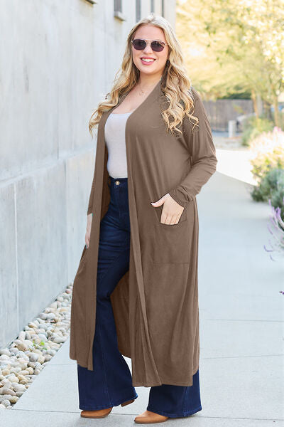 Full Size Open Front Long Sleeve Cover Up