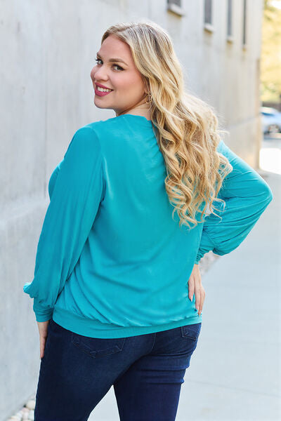 Full Size V-Neck Lantern Sleeve Blouse