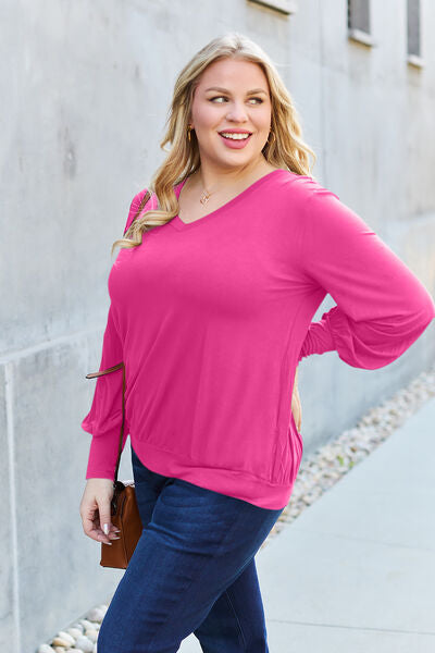 Full Size V-Neck Lantern Sleeve Blouse