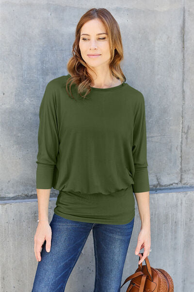 Full Size Round Neck Batwing Sleeve Blouse