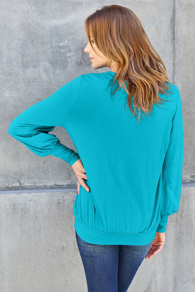 Full Size V-Neck Lantern Sleeve Blouse