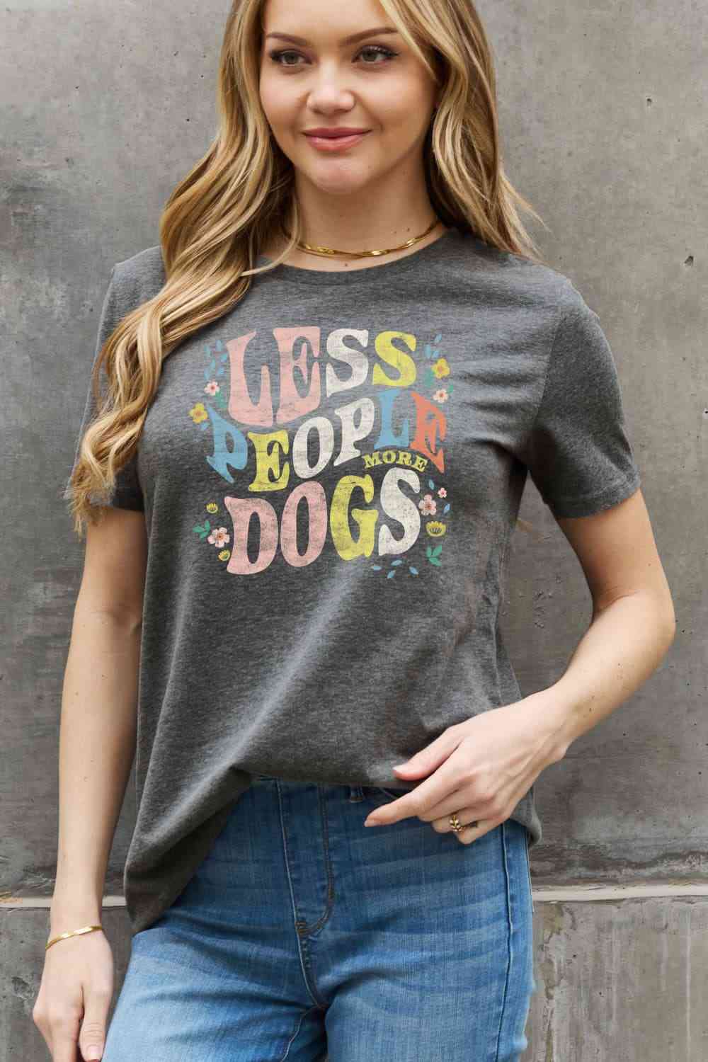 Full Size LESS PEOPLE MORE DOGS Graphic Cotton T-Shirt