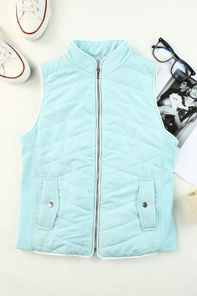 Zip Up Sleeveless Jacket with Pockets