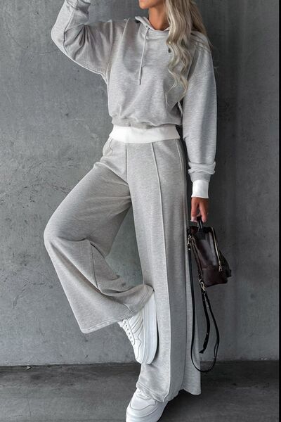 Dropped Shoulder Hooded Top and Drawstring Pants Set