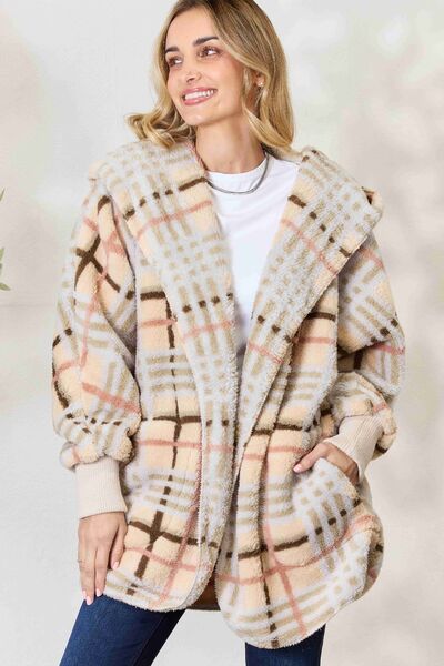 Checked Faux Fur Hooded Jacket